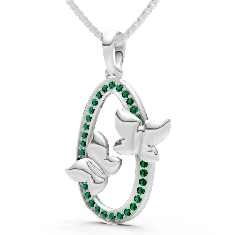 Emerald Oval Duo Butterflies Pendant