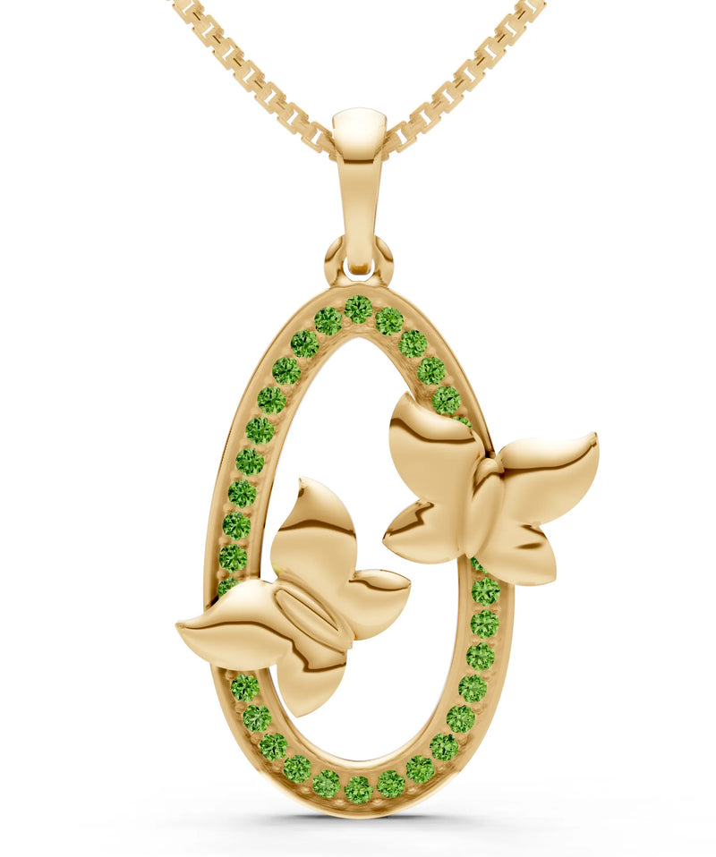 Oval Duo Butterflies Pendant
