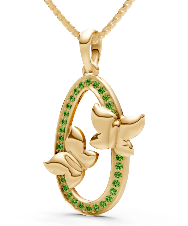 Oval Duo Butterflies Pendant