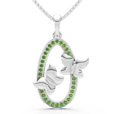 Peridot Oval Duo Butterflies Pendant
