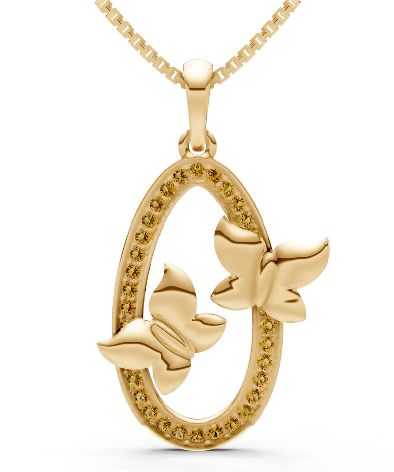 Oval Duo Butterflies Pendant