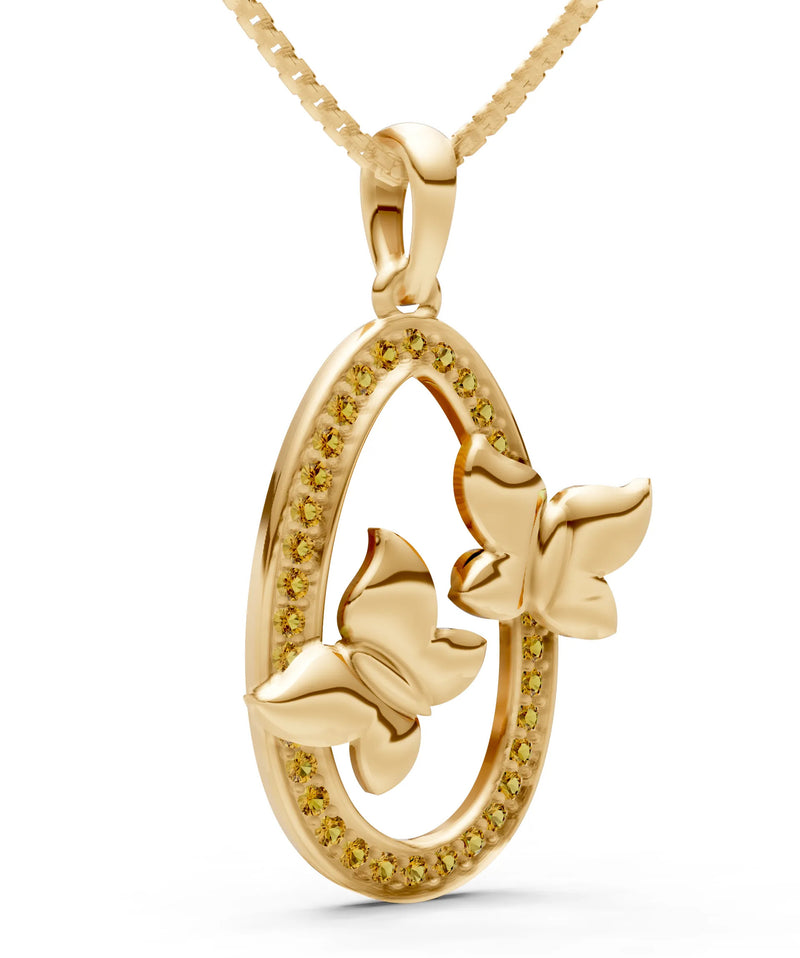 Citrine Oval Duo Butterflies Pendant