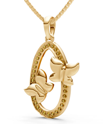 Oval Duo Butterflies Pendant