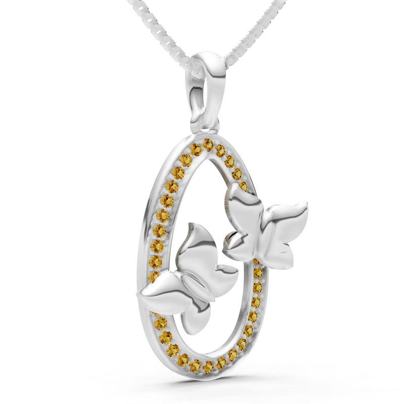 Oval Duo Butterflies Pendant