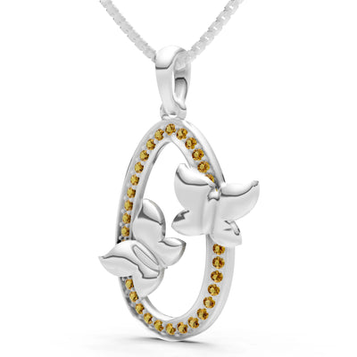 Oval Duo Butterflies Pendant