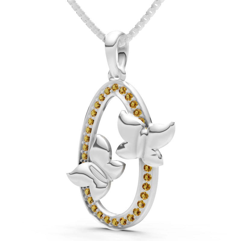 Oval Duo Butterflies Pendant