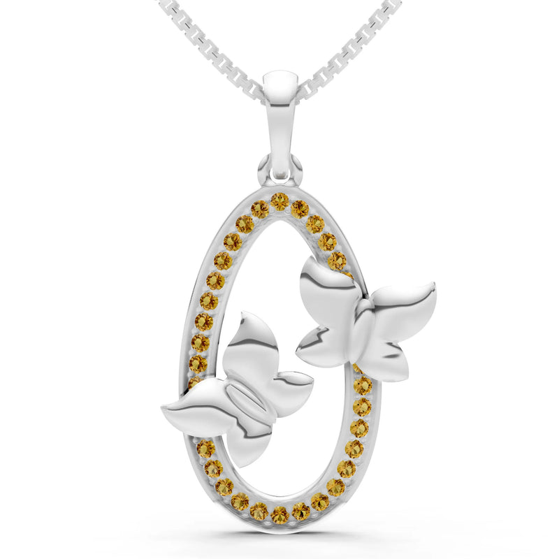 Citrine Oval Duo Butterflies Pendant