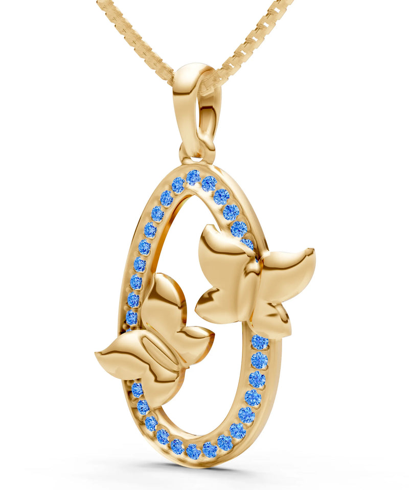 Oval Duo Butterflies Pendant