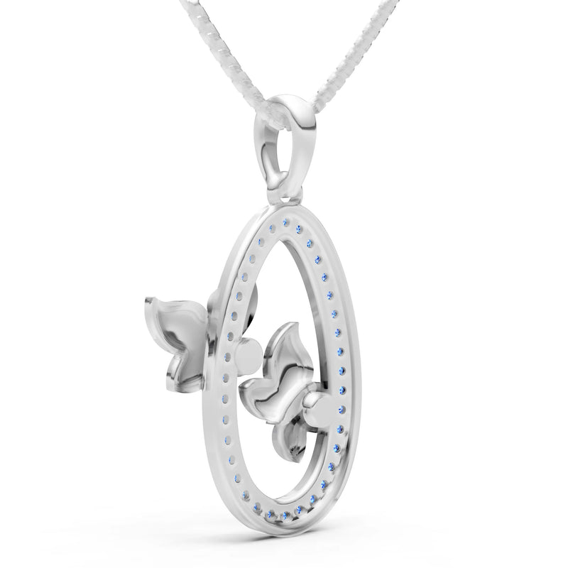 Swiss Blue Topaz Oval Duo Butterflies Pendant