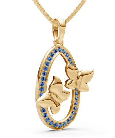 London Blue Topaz Oval Duo Butterflies Pendant