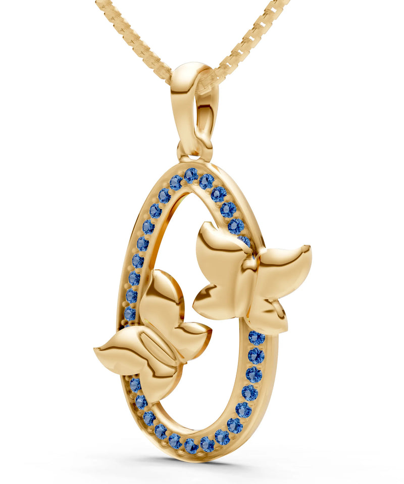 London Blue Topaz Oval Duo Butterflies Pendant