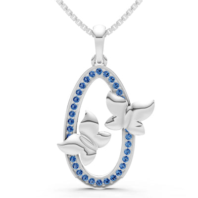 London Blue Topaz Oval Duo Butterflies Pendant