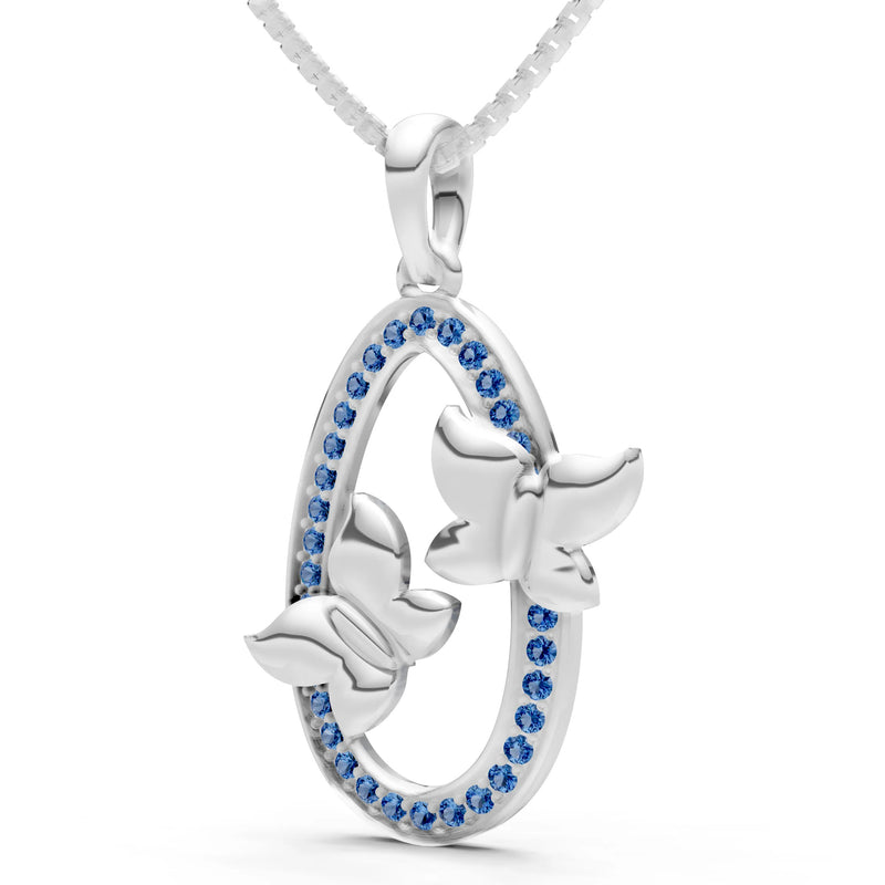 London Blue Topaz Oval Duo Butterflies Pendant