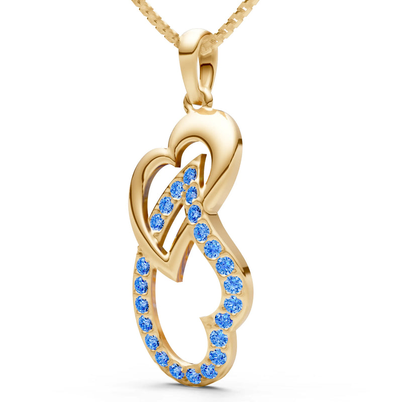 Swiss Blue Topaz Double Heart Pendant