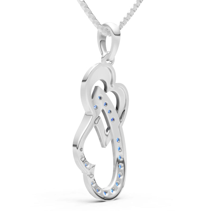 Swiss Blue Topaz Double Heart Pendant