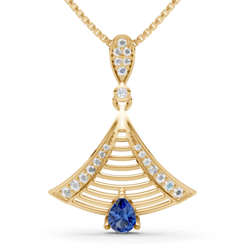 Blue Sapphire Fan Gemstone Pendant