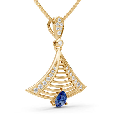 Blue Sapphire Fan Gemstone Pendant