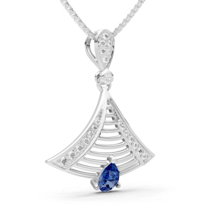 Blue Sapphire Fan Gemstone Pendant