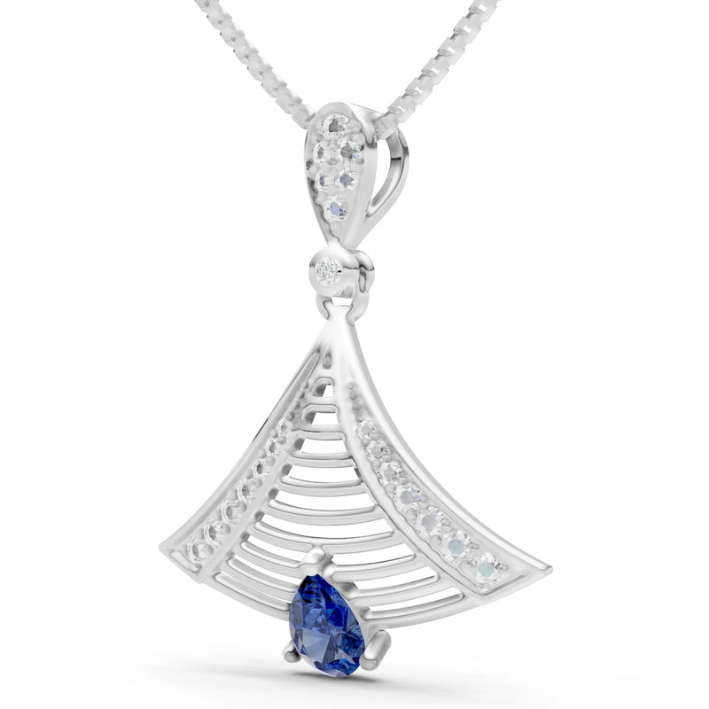Blue Sapphire Fan Gemstone Pendant
