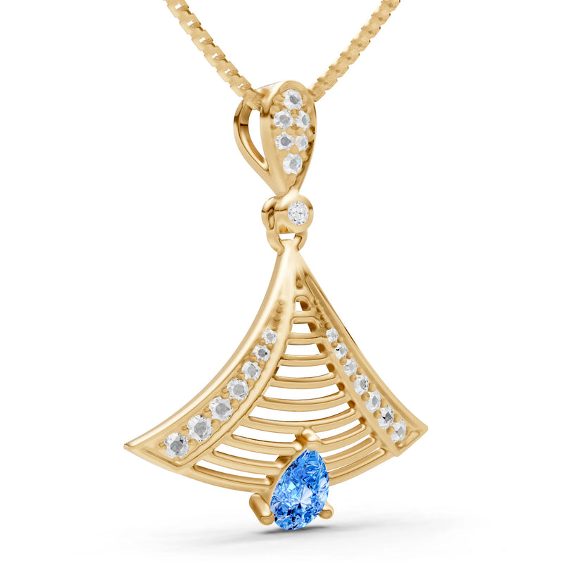 Swiss Blue Topaz Fan Gemstone Pendant