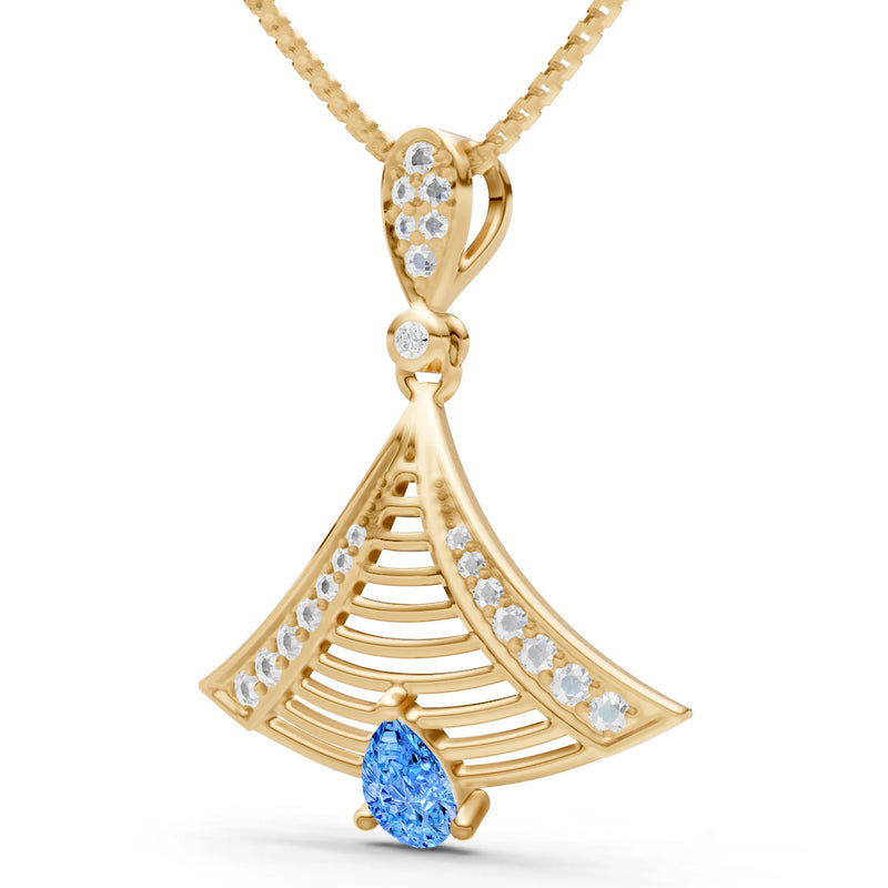 Swiss Blue Topaz Fan Gemstone Pendant