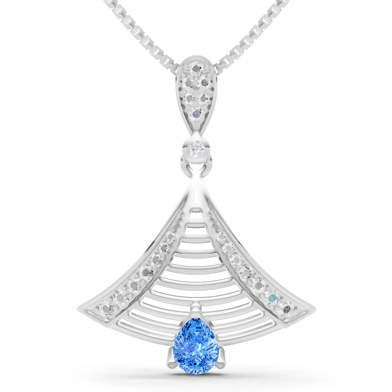 Swiss Blue Topaz Fan Gemstone Pendant