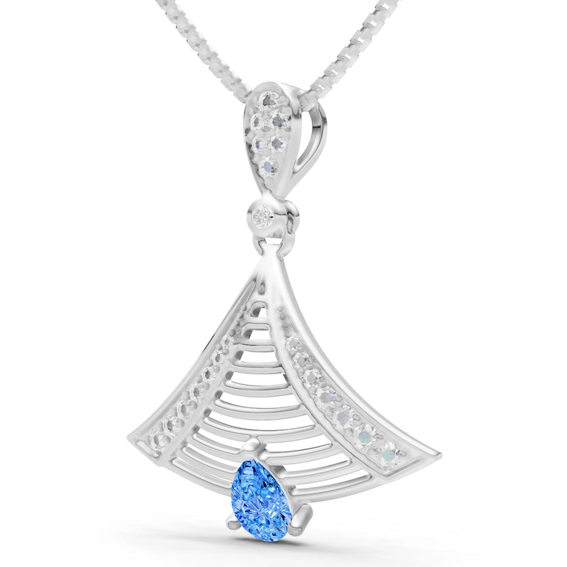 Swiss Blue Topaz Fan Gemstone Pendant