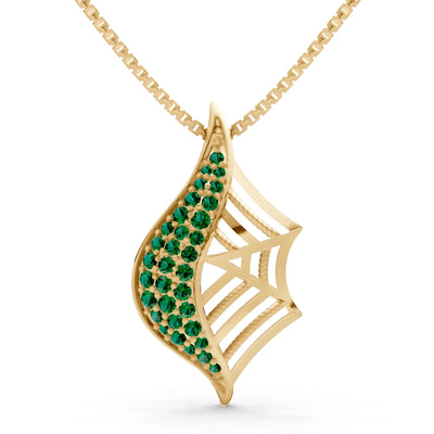 Emerald Gemstone Spiderweb Pendant