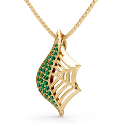 Emerald Gemstone Spiderweb Pendant