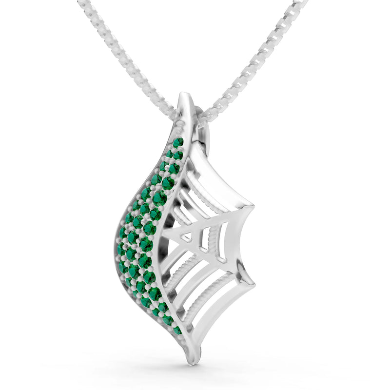 Emerald Gemstone Spiderweb Pendant