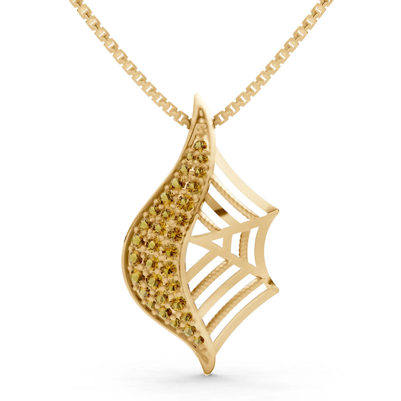 Citrine Gemstone Spiderweb Pendant