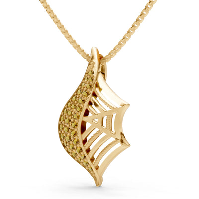 Citrine Gemstone Spiderweb Pendant