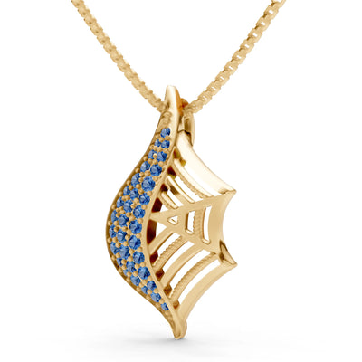 London Blue Topaz Gemstone Spiderweb Pendant