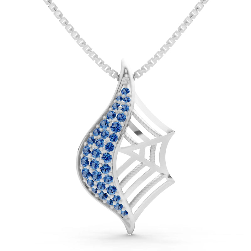 London Blue Topaz Gemstone Spiderweb Pendant