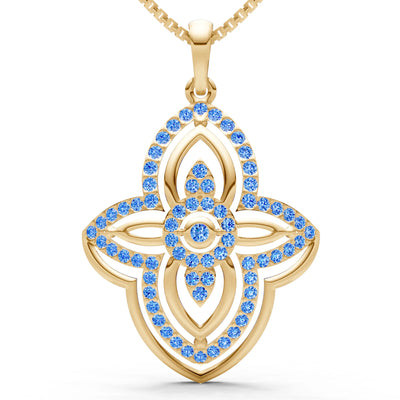 Swiss Blue Topaz Multi Gemstone Pave Set Pendant