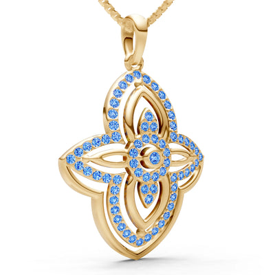 Swiss Blue Topaz Multi Gemstone Pave Set Pendant