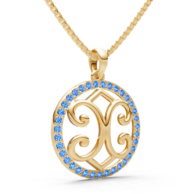 Swiss Blue Topaz Round Gemstone Pendant