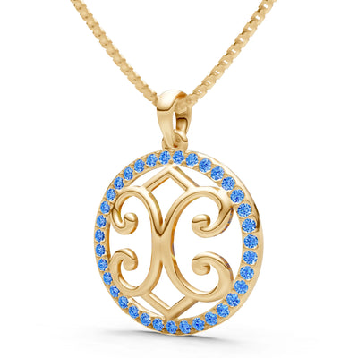 Swiss Blue Topaz Round Gemstone Pendant