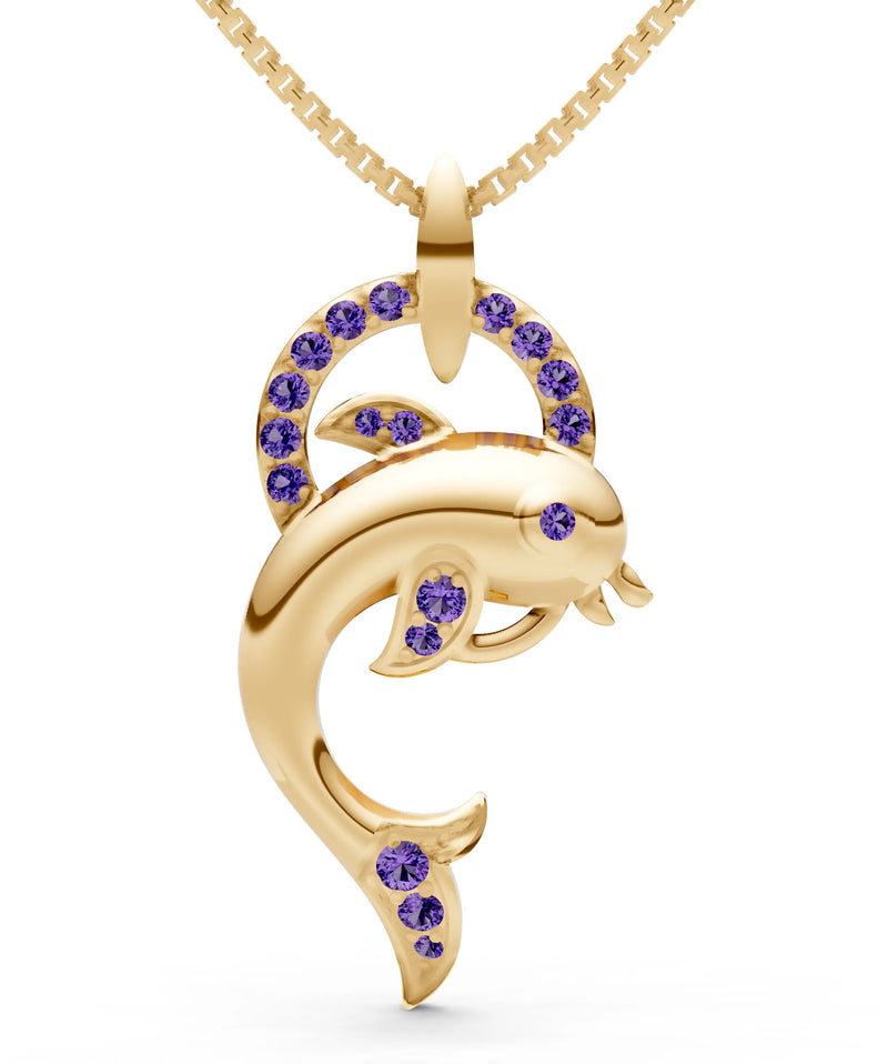 Amethyst Dolphin Hoop Pendant