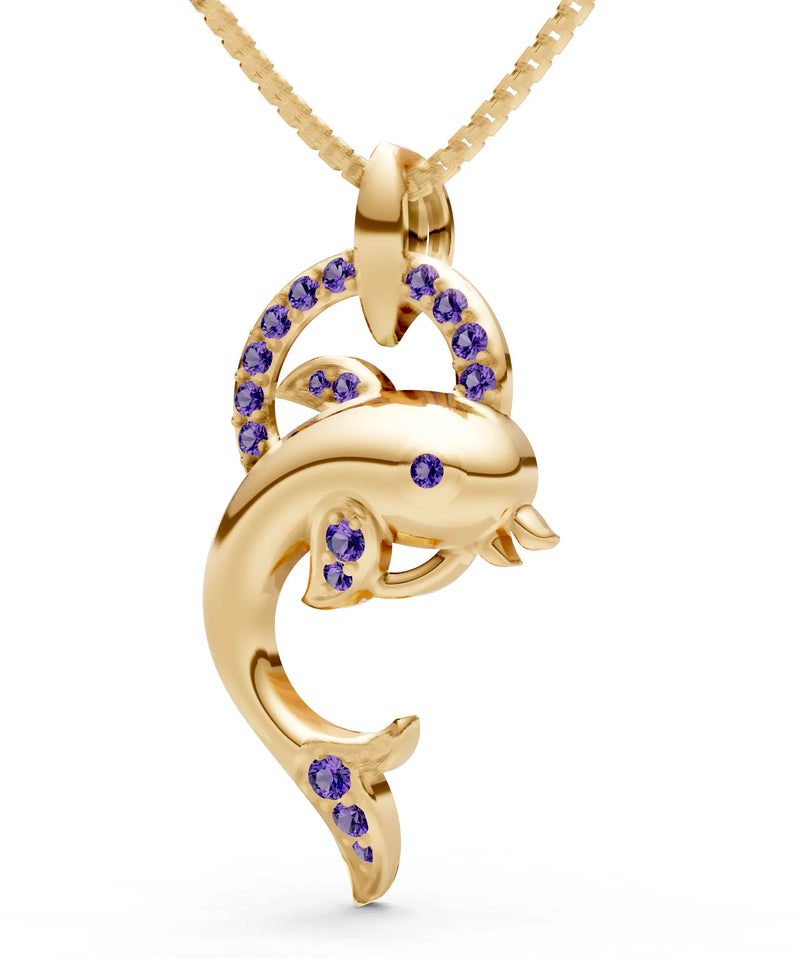 Amethyst Dolphin Hoop Pendant