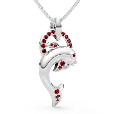 Garnet Dolphin Hoop Pendant