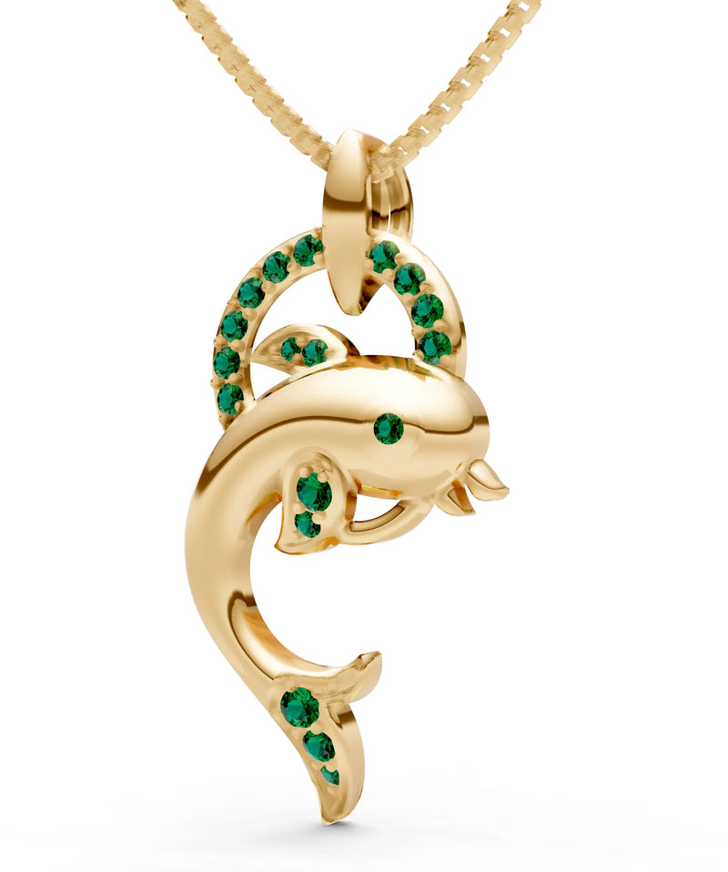 Emerald Dolphin Hoop Pendant