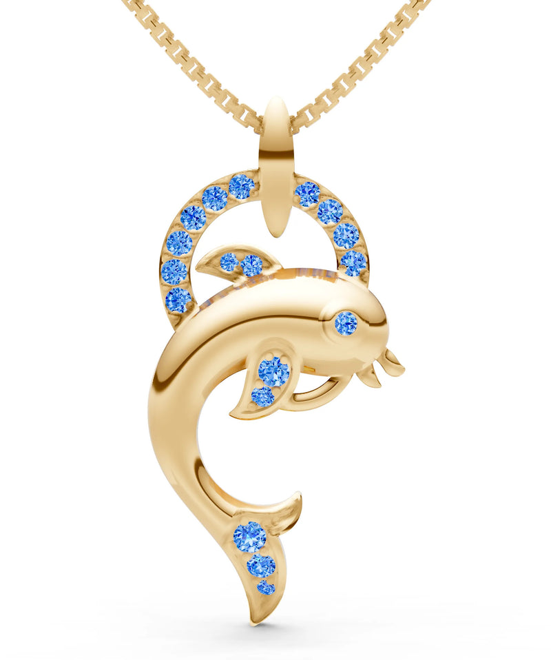 Swiss Blue Topaz Dolphin Hoop Pendant