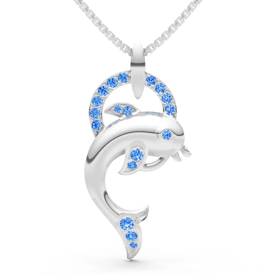 Swiss Blue Topaz Dolphin Hoop Pendant