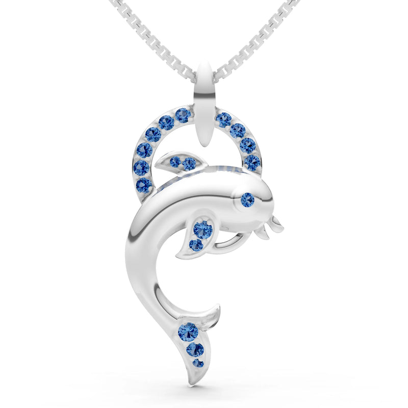 London Blue Topaz Dolphin Hoop Pendant