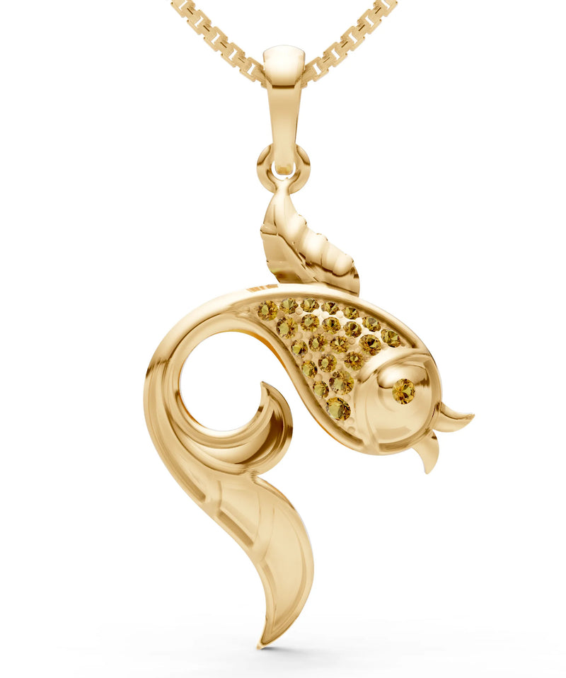 Citrine Gemstones Fish Pendant