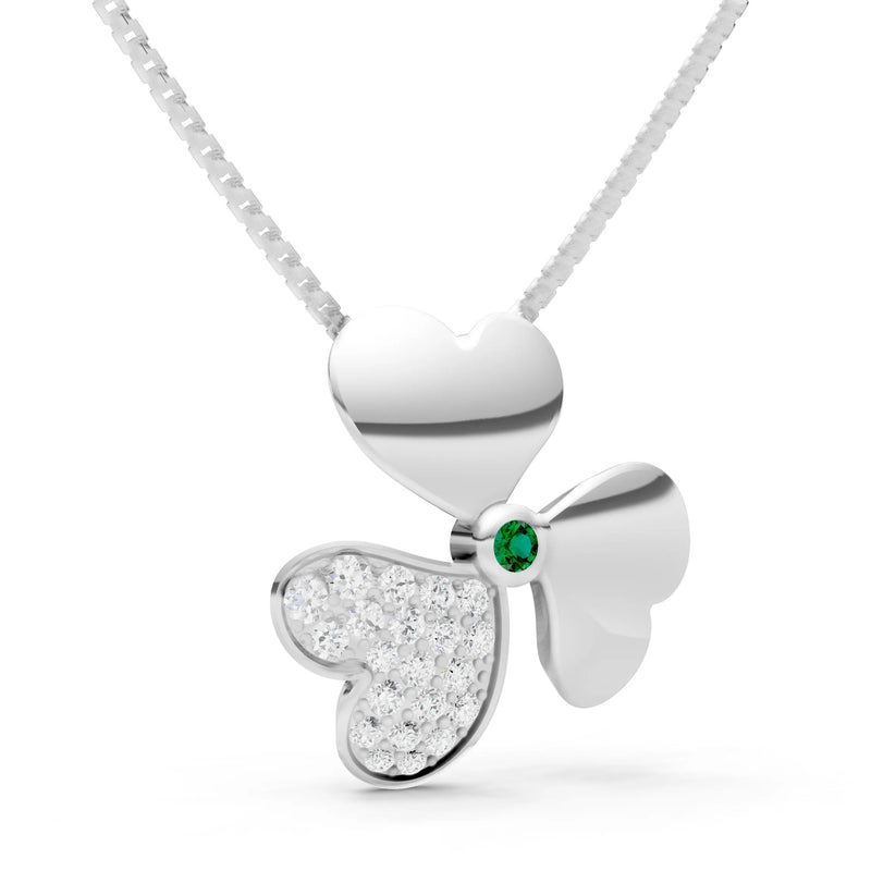 Emerald Heart Shape Three-leaf Clover Pendant