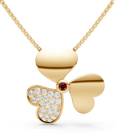Garnet Heart Shape Three-leaf Clover Pendant