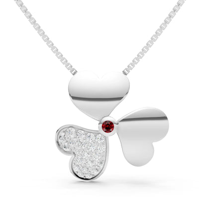Garnet Heart Shape Three-leaf Clover Pendant