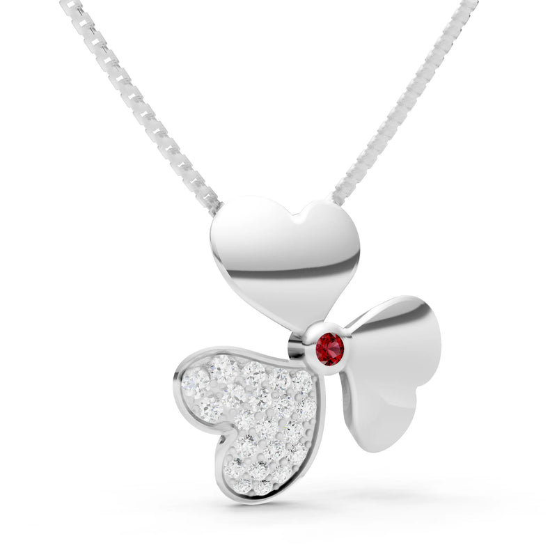 Garnet Heart Shape Three-leaf Clover Pendant